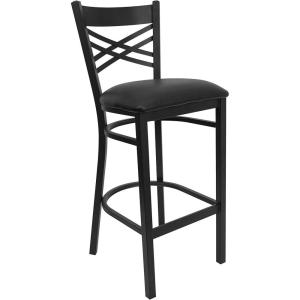 Flash Furniture HERCULES Series Black ”X” Back Metal Restaurant Barstool – Black Vinyl Seat(Black Vinyl Seat/Black Metal Frame)