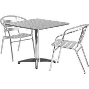 Flash Furniture Lila 31.5” Square Aluminum Indoor-Outdoor Table Set with 2 Slat Back Chairs(0)