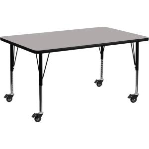 Flash Furniture Mobile 24”W x 48”L Rectangular Grey HP Laminate Activity Table – Height Adjustable Short Legs(Grey)