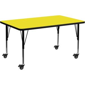Flash Furniture Mobile 24”W x 48”L Rectangular Grey HP Laminate Activity Table – Height Adjustable Short Legs(Yellow)