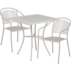 Flash Furniture Oia Commercial Grade 28″ Square Black Indoor-Outdoor Steel Patio Table Set with 2 Round Back Chairs(Light Gray)