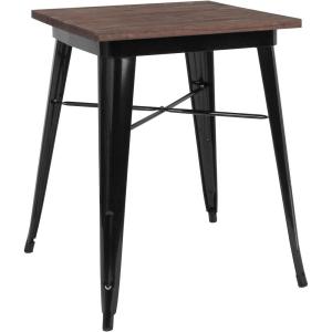 Flash Furniture Prince 23.5″ Square Black Metal Indoor Table with Walnut Rustic Wood Top