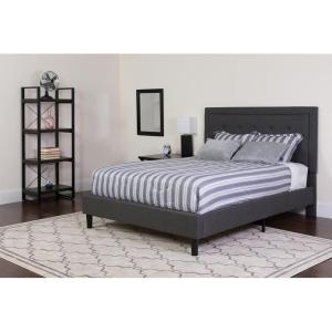 Flash Furniture Roxbury Queen Size Tufted Upholstered Platform Bed in Dark Gray Fabric with Memory Foam Mattress(Dark Gray)