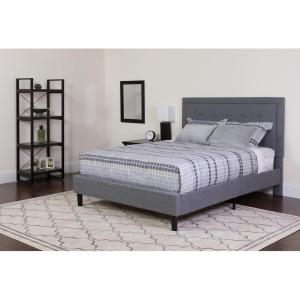Flash Furniture Roxbury Queen Size Tufted Upholstered Platform Bed in Dark Gray Fabric with Memory Foam Mattress(Light Gray)