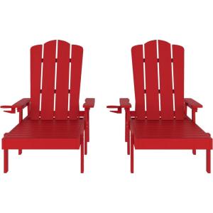 Flash Furniture Sonora Adjustable Adirondack Lounger with Cup Holder, Commercial Grade All-Weather-Weather Indoor/Outdoor Recycled HDPE Lounge Chair, Blue(Red)