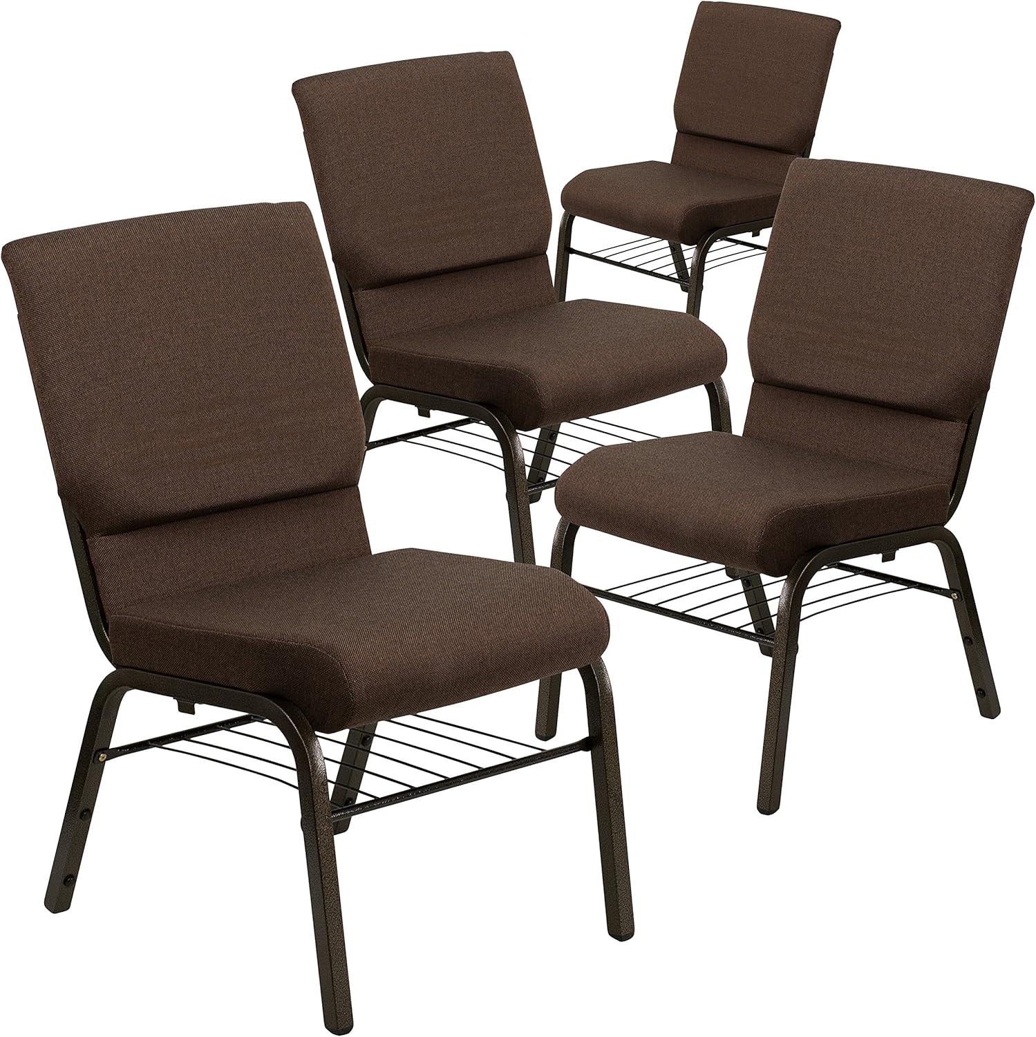 image:imageFlash Furniture 4 Pack HERCULES Series 185W Church Chair in Purple Fabric with Book Rack Gold Vein FrameBrown FabricGold Vein Frame