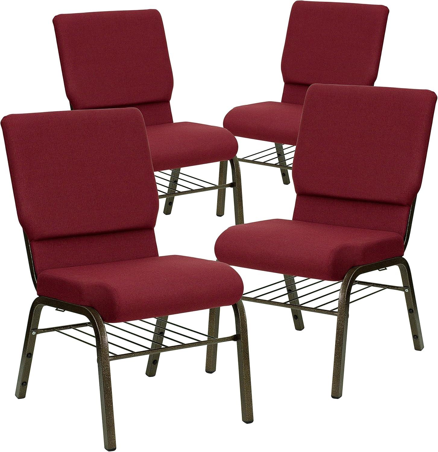 image:imageFlash Furniture 4 Pack HERCULES Series 185W Church Chair in Purple Fabric with Book Rack Gold Vein FrameBurgundy FabricGold Vein Frame