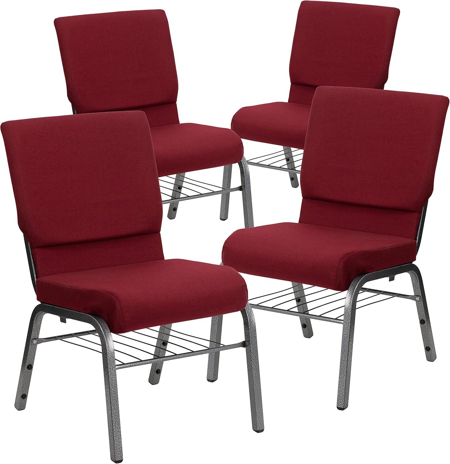 image:imageFlash Furniture 4 Pack HERCULES Series 185W Church Chair in Purple Fabric with Book Rack Gold Vein FrameBurgundy FabricSilver Vein Frame