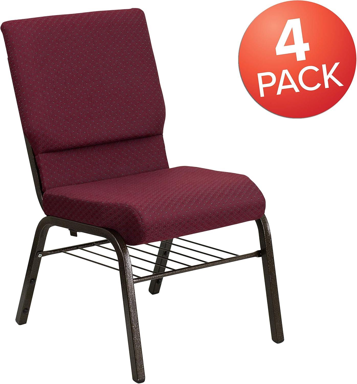 image:imageFlash Furniture 4 Pack HERCULES Series 185W Church Chair in Purple Fabric with Book Rack Gold Vein FrameBurgundy Patterned FabricGold Vein Frame