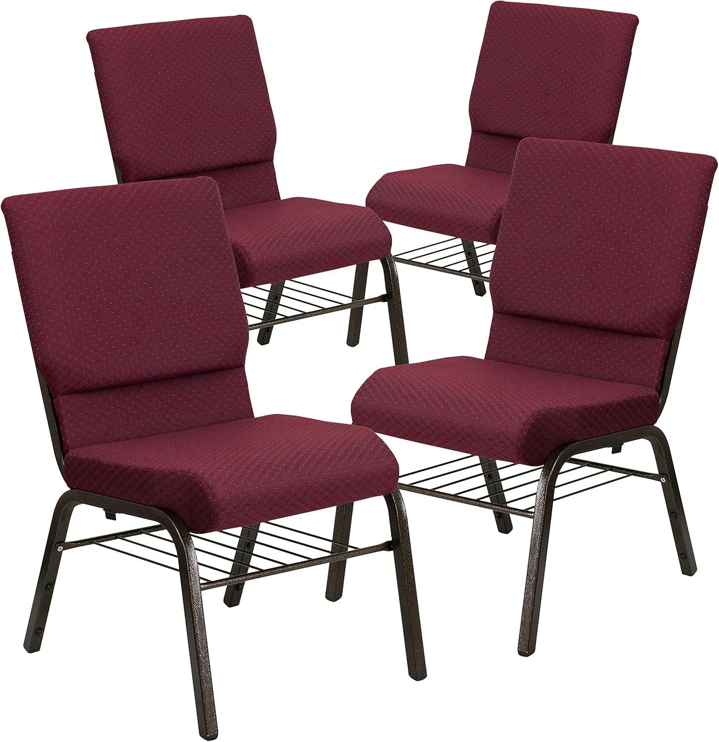 image:imageFlash Furniture 4 Pack HERCULES Series 185W Church Chair in Purple Fabric with Book Rack Gold Vein FrameBurgundy Patterned FabricGold Vein Frame