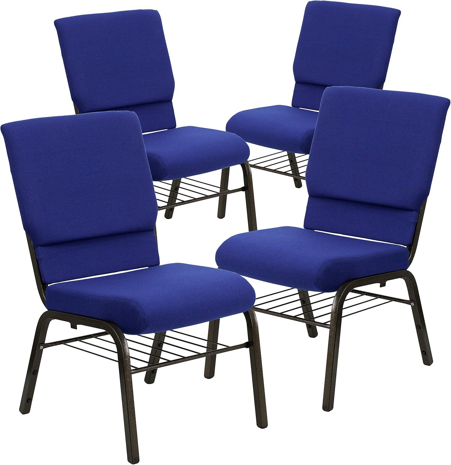 image:imageFlash Furniture 4 Pack HERCULES Series 185W Church Chair in Purple Fabric with Book Rack Gold Vein FrameNavy Blue FabricGold Vein Frame
