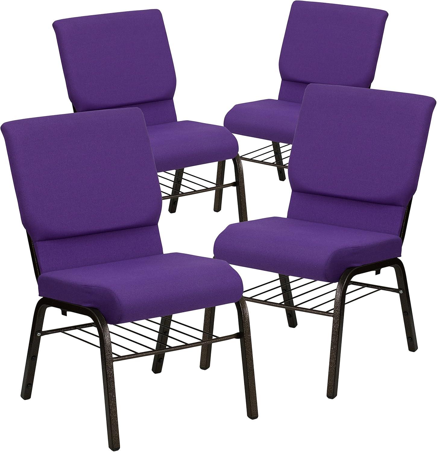 image:imageFlash Furniture 4 Pack HERCULES Series 185W Church Chair in Purple Fabric with Book Rack Gold Vein FramePurple FabricGold Vein Frame