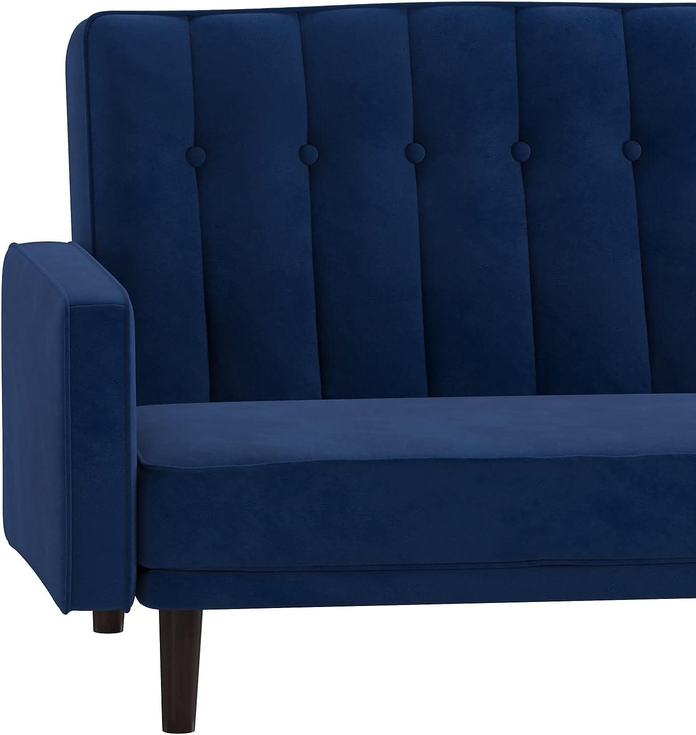 image:imageFlash Furniture Carter Premium Tufted Split Back Sofa Futon Navy Velvet Upholstery Solid Wood Legs Convertible Sleeper Couch for Small SpacesNavy