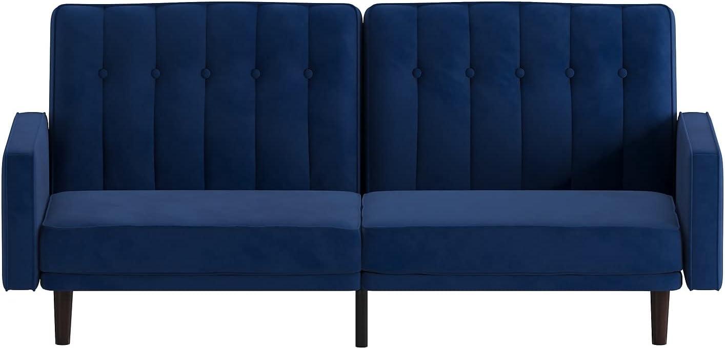 image:imageFlash Furniture Carter Premium Tufted Split Back Sofa Futon Navy Velvet Upholstery Solid Wood Legs Convertible Sleeper Couch for Small SpacesNavy