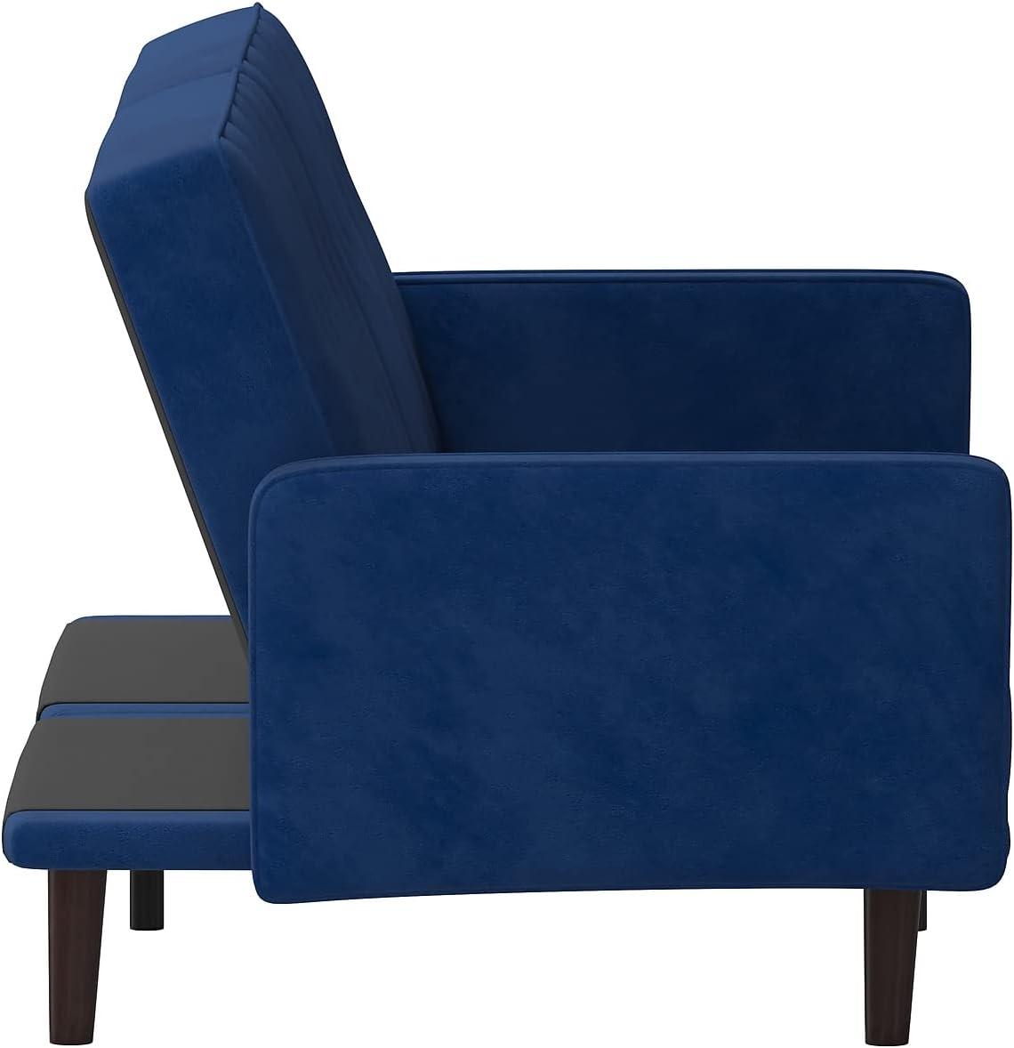 image:imageFlash Furniture Carter Premium Tufted Split Back Sofa Futon Navy Velvet Upholstery Solid Wood Legs Convertible Sleeper Couch for Small SpacesNavy