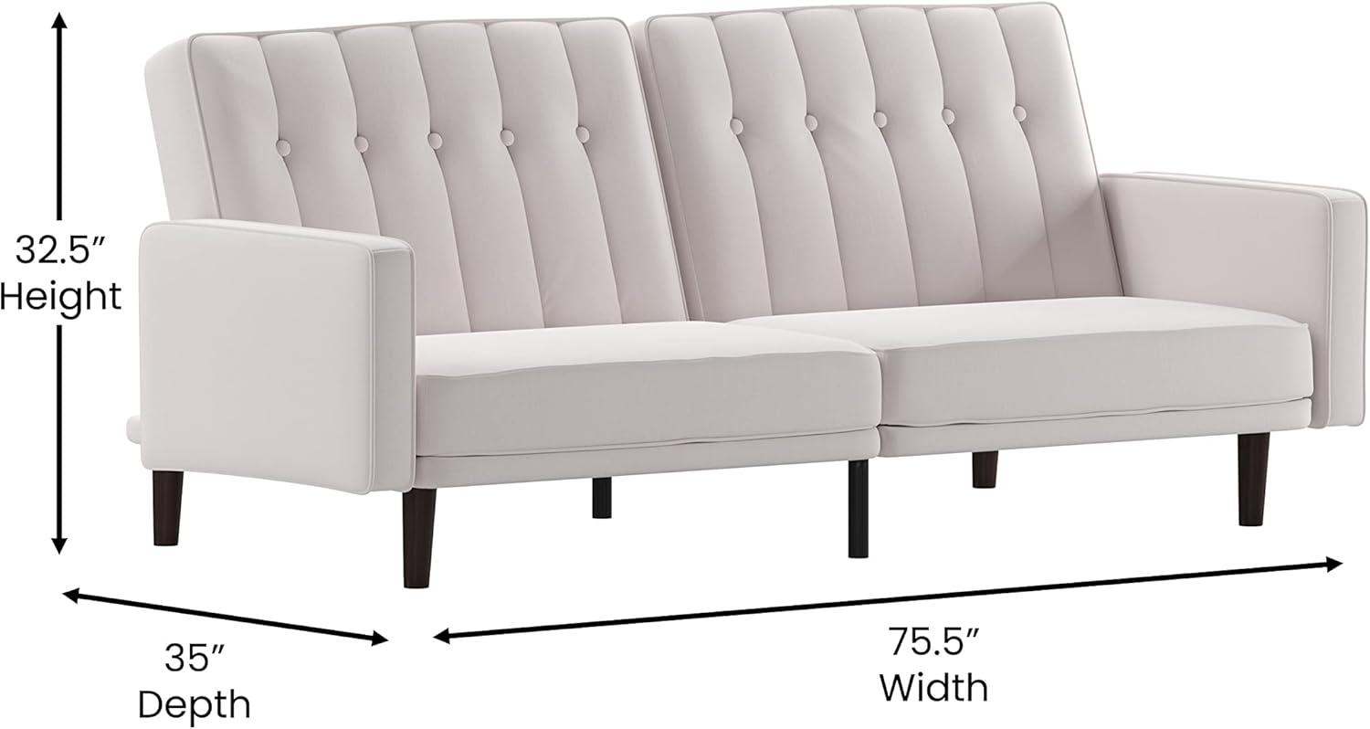 image:imageFlash Furniture Carter Premium Tufted Split Back Sofa Futon Navy Velvet Upholstery Solid Wood Legs Convertible Sleeper Couch for Small SpacesStone