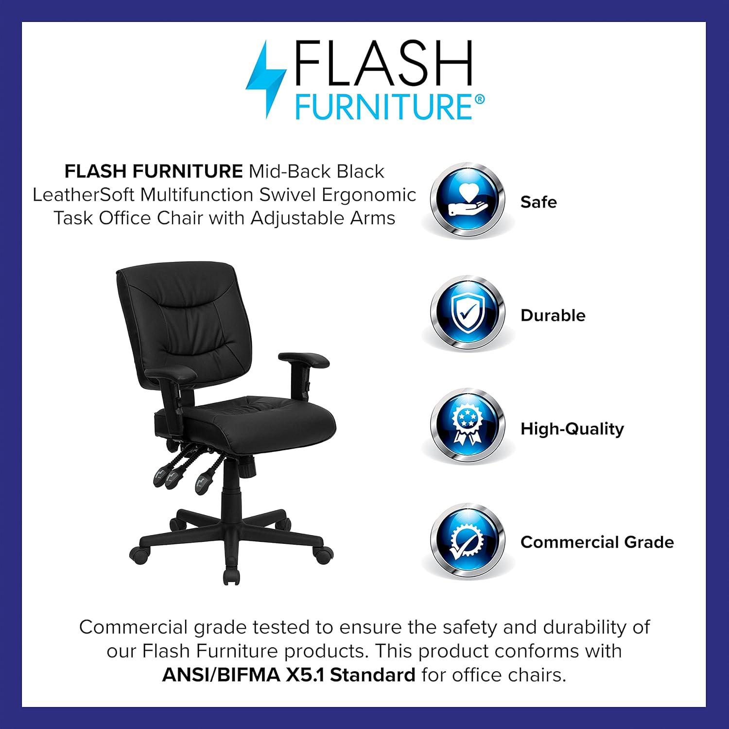 image:imageFlash Furniture Cole MidBack Black LeatherSoft Multifunction Swivel Ergonomic Task Office ChairContemporary