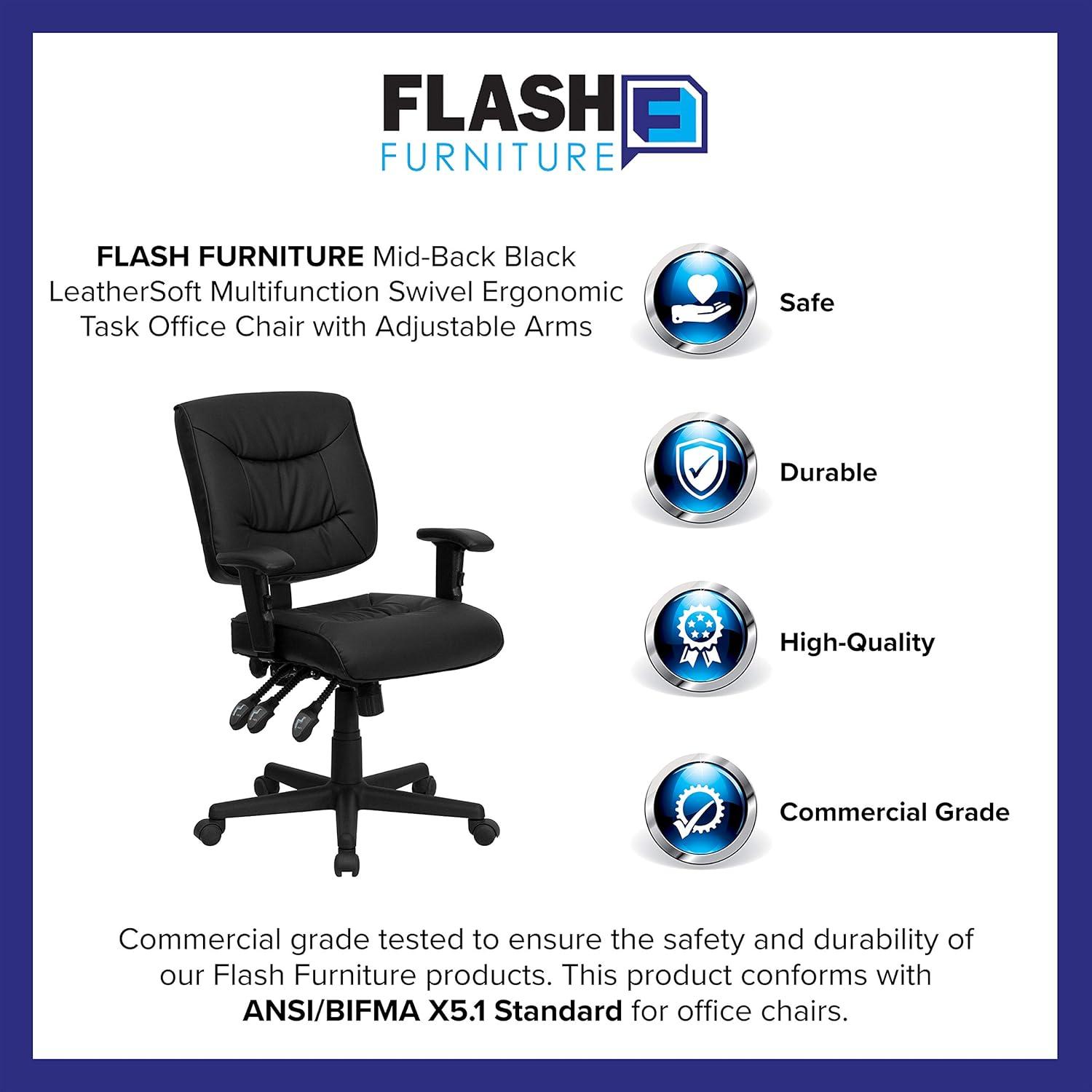 image:imageFlash Furniture Cole MidBack Black LeatherSoft Multifunction Swivel Ergonomic Task Office ChairContemporary