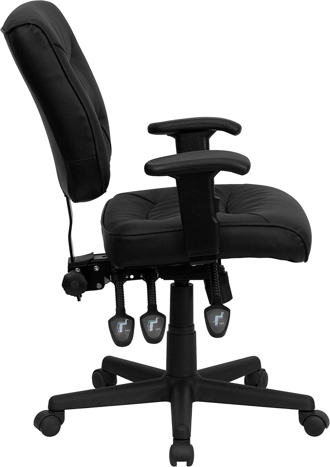 image:imageFlash Furniture Cole MidBack Black LeatherSoft Multifunction Swivel Ergonomic Task Office ChairContemporary