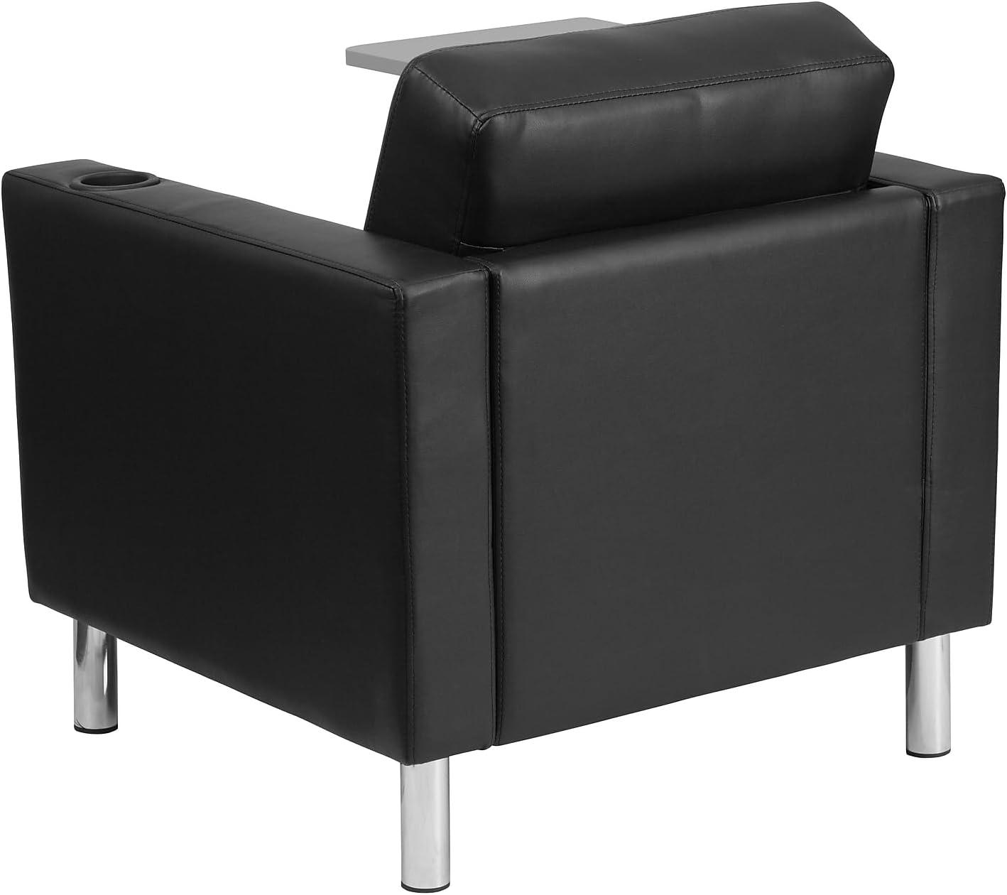 image:imageFlash Furniture George Black LeatherSoft Guest Chair with Tablet Arm Tall Chrome Legs and Cup HolderBlack Leathersoft