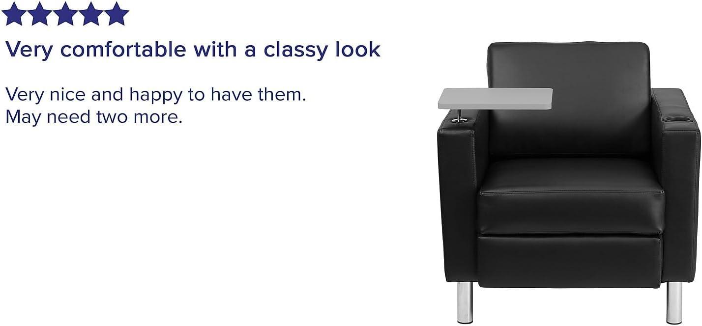 image:imageFlash Furniture George Black LeatherSoft Guest Chair with Tablet Arm Tall Chrome Legs and Cup HolderBlack Leathersoft
