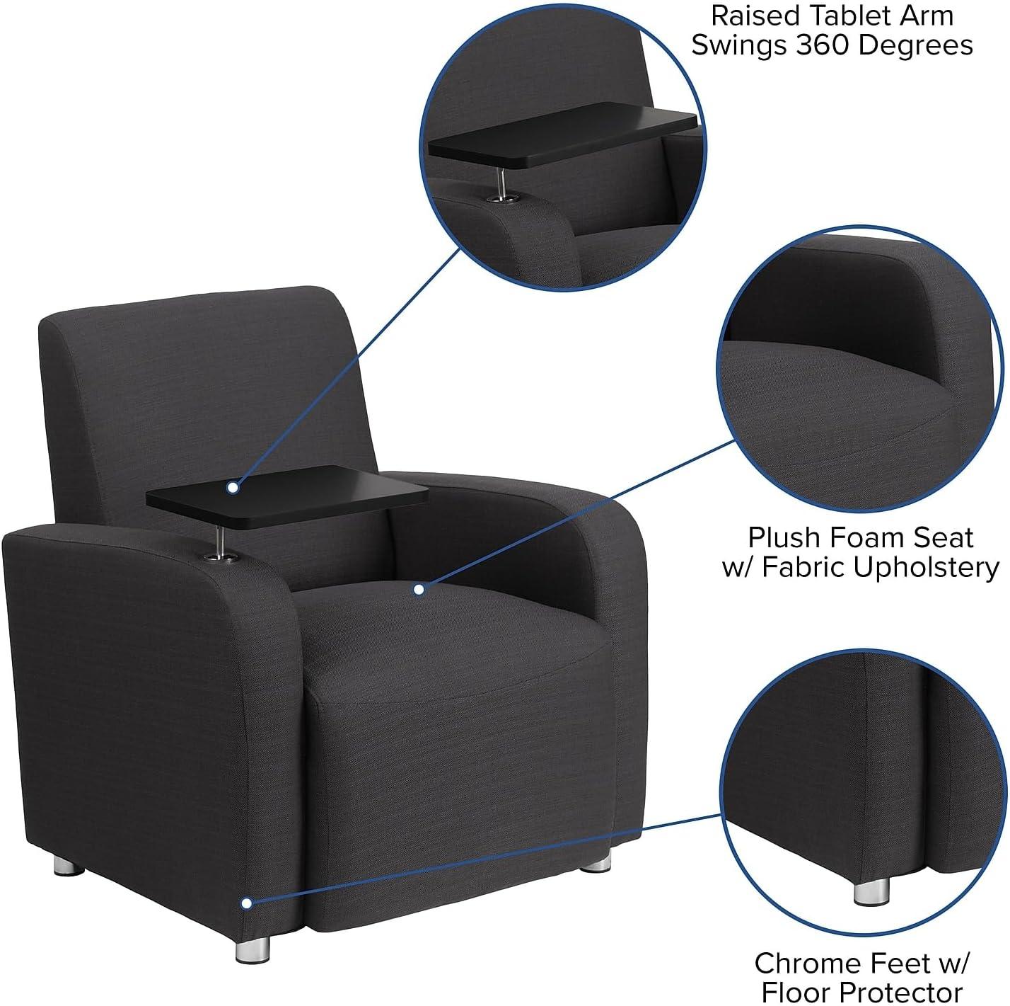 image:imageFlash Furniture George Black LeatherSoft Guest Chair with Tablet Arm Tall Chrome Legs and Cup HolderBlack Leathersoft