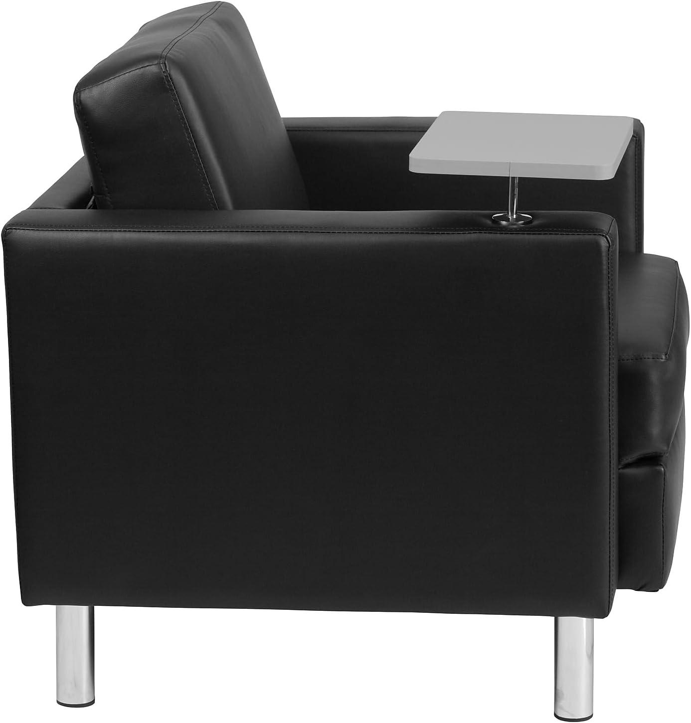 image:imageFlash Furniture George Black LeatherSoft Guest Chair with Tablet Arm Tall Chrome Legs and Cup HolderBlack Leathersoft