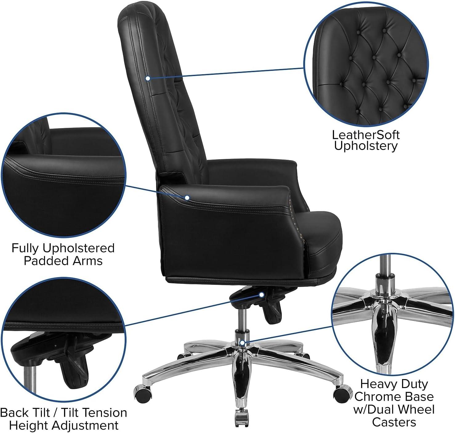 image:imageFlash Furniture Hansel High Back Traditional Tufted White LeatherSoft Multifunction Executive Swivel Ergonomic Office Chair with ArmsBlack