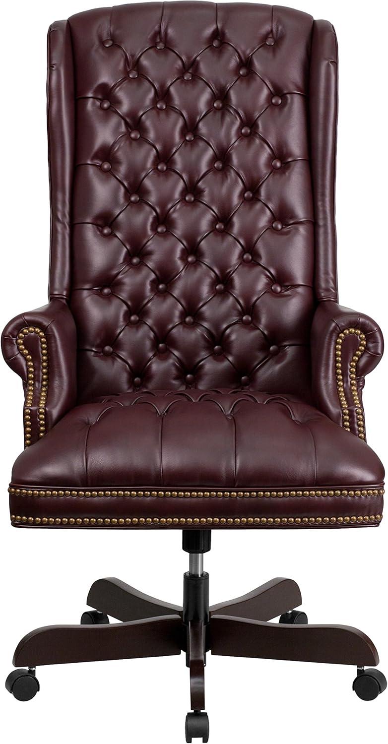 image:imageFlash Furniture High Back Traditional Fully Tufted Black LeatherSoft Executive Swivel Ergonomic Office Chair with ArmsBurgundy