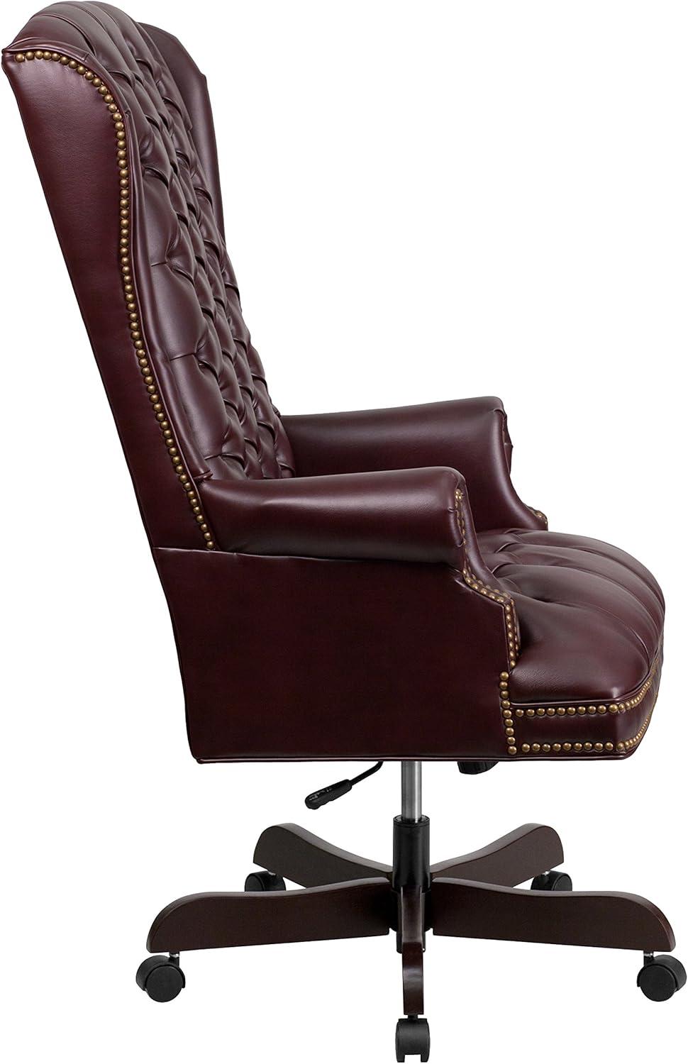 image:imageFlash Furniture High Back Traditional Fully Tufted Black LeatherSoft Executive Swivel Ergonomic Office Chair with ArmsBurgundy