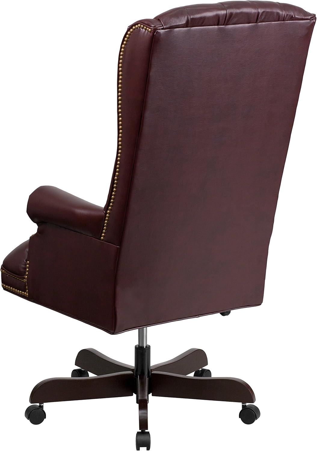 image:imageFlash Furniture High Back Traditional Fully Tufted Black LeatherSoft Executive Swivel Ergonomic Office Chair with ArmsBurgundy