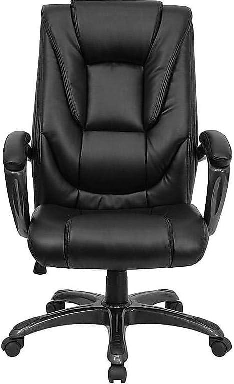 image:imageFlash Furniture Oma High Back Black LeatherSoft Layered Upholstered Executive Swivel Ergonomic Office Chair with Smoke Metal Base and Arms