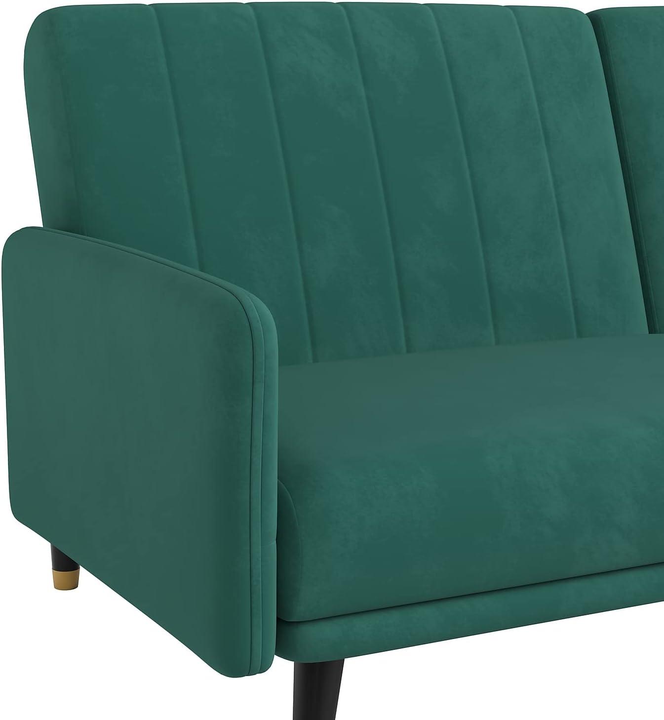 image:imageFlash Furniture Sophia Premium Split Back Sofa Futon Emerald Green Velvet Upholstery Solid Wood Legs Convertible Sleeper Couch for Small SpacesEmerald