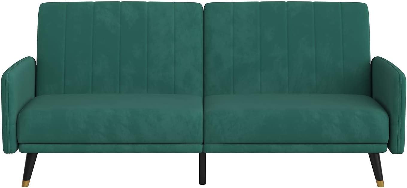 image:imageFlash Furniture Sophia Premium Split Back Sofa Futon Emerald Green Velvet Upholstery Solid Wood Legs Convertible Sleeper Couch for Small SpacesEmerald