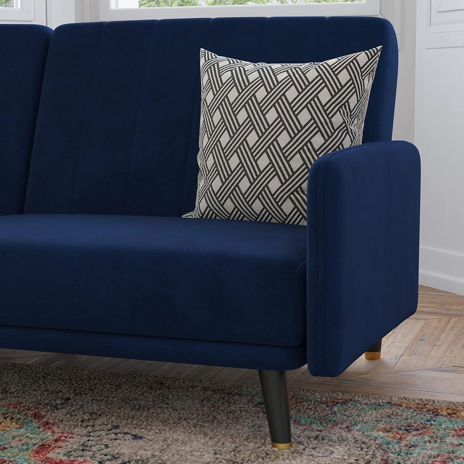 image:imageFlash Furniture Sophia Premium Split Back Sofa Futon Emerald Green Velvet Upholstery Solid Wood Legs Convertible Sleeper Couch for Small SpacesNavy