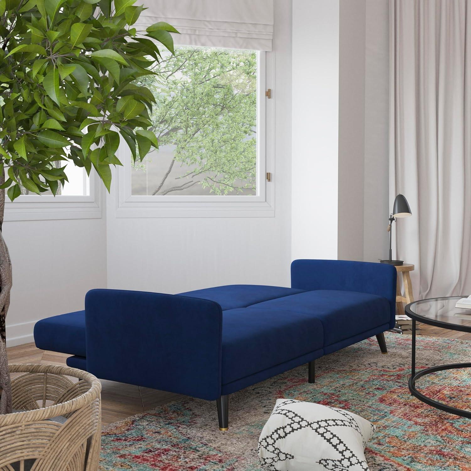 image:imageFlash Furniture Sophia Premium Split Back Sofa Futon Emerald Green Velvet Upholstery Solid Wood Legs Convertible Sleeper Couch for Small SpacesNavy