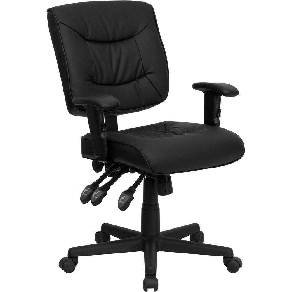image:imageFlash Furniture Cole MidBack Black LeatherSoft Multifunction Swivel Ergonomic Task Office ChairContemporary