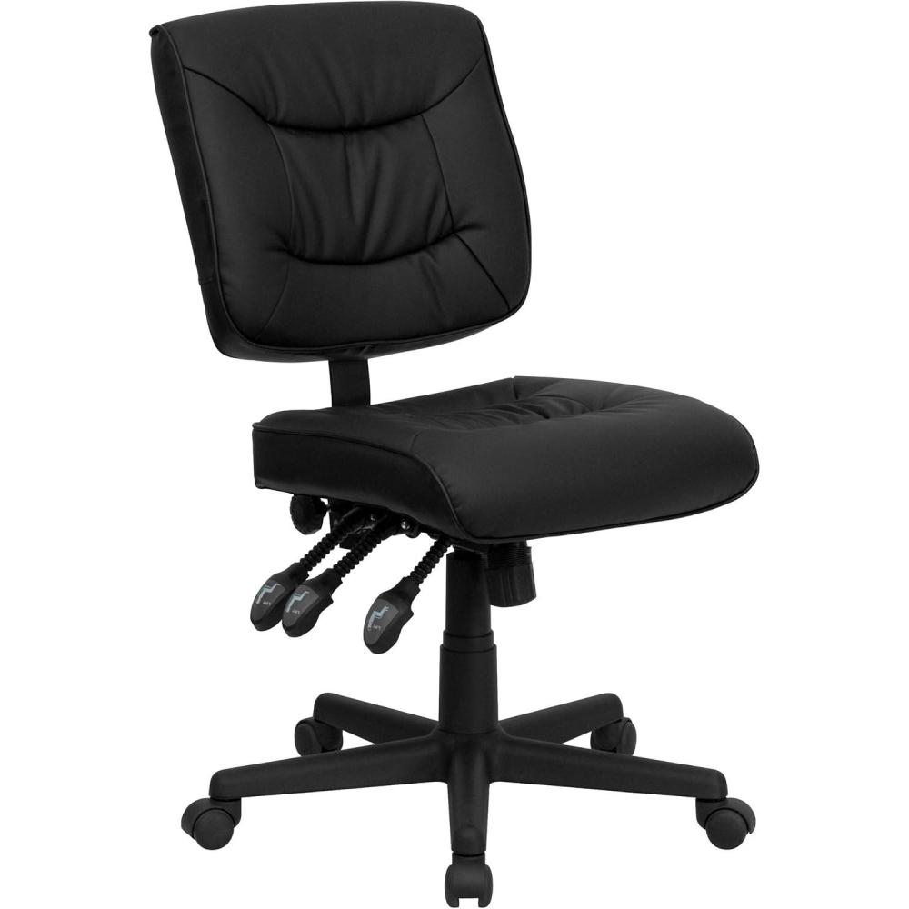 image:imageFlash Furniture Cole MidBack Black LeatherSoft Multifunction Swivel Ergonomic Task Office ChairWithout Arms