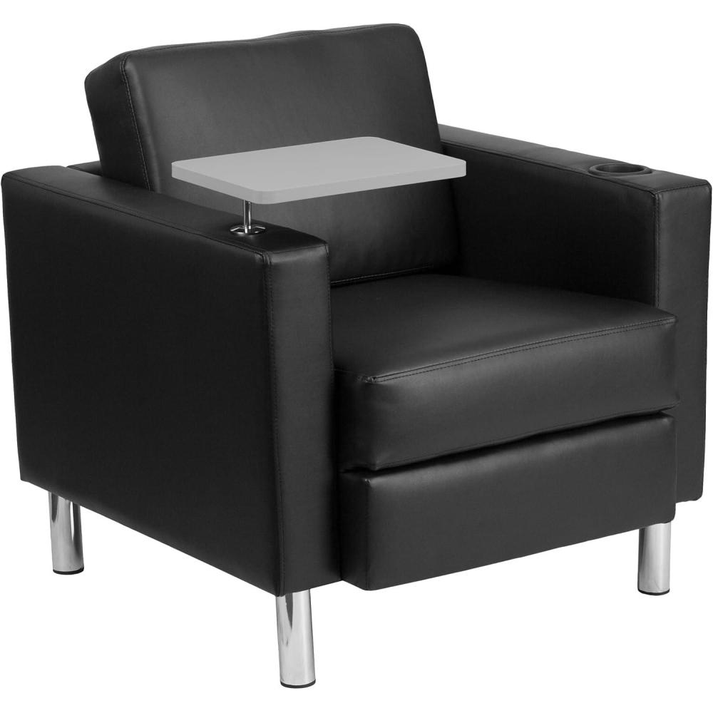 image:imageFlash Furniture George Black LeatherSoft Guest Chair with Tablet Arm Tall Chrome Legs and Cup HolderBlack Leathersoft