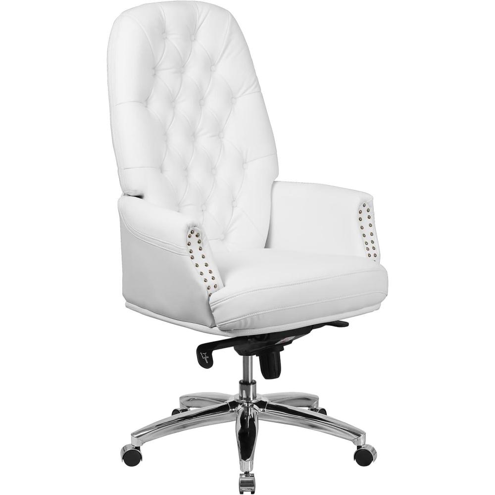 image:imageFlash Furniture Hansel High Back Traditional Tufted White LeatherSoft Multifunction Executive Swivel Ergonomic Office Chair with ArmsWhite