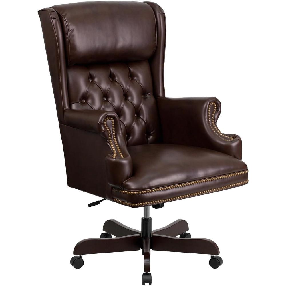 image:imageFlash Furniture High Back Traditional Tufted Brown LeatherSoft Executive Ergonomic Office Chair with Oversized Headrest amp Nail Trim ArmsBrown