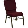 Flash Furniture 4 Pack HERCULES Series 18.5”W Church Chair in Purple Fabric with Book Rack – Gold Vein Frame(Burgundy Fabric/Gold Vein Frame)