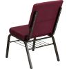 Flash Furniture 4 Pack HERCULES Series 18.5”W Church Chair in Purple Fabric with Book Rack – Gold Vein Frame(Burgundy Patterned Fabric/Gold Vein Frame)