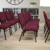 Flash Furniture 4 Pack HERCULES Series 18.5”W Church Chair in Purple Fabric with Book Rack – Gold Vein Frame(Burgundy Patterned Fabric/Gold Vein Frame)