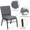 Flash Furniture 4 Pack HERCULES Series 18.5”W Church Chair in Purple Fabric with Book Rack – Gold Vein Frame(Gray Fabric/Gold Vein Frame)