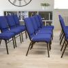Flash Furniture 4 Pack HERCULES Series 18.5”W Church Chair in Purple Fabric with Book Rack – Gold Vein Frame(Navy Blue Fabric/Gold Vein Frame)