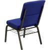 Flash Furniture 4 Pack HERCULES Series 18.5”W Church Chair in Purple Fabric with Book Rack – Gold Vein Frame(Navy Blue Fabric/Gold Vein Frame)