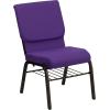 Flash Furniture 4 Pack HERCULES Series 18.5”W Church Chair in Purple Fabric with Book Rack – Gold Vein Frame(Purple Fabric/Gold Vein Frame)