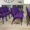 Flash Furniture 4 Pack HERCULES Series 18.5”W Church Chair in Purple Fabric with Book Rack – Gold Vein Frame(Purple Fabric/Gold Vein Frame)