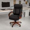 Flash Furniture Hansel High Back Black LeatherSoft Executive Ergonomic Office Chair with Synchro-Tilt Mechanism, Mahogany Wood Base and Arms